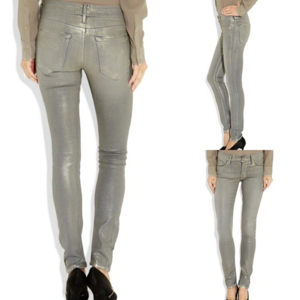 MOTHER Denim Blue Gold Metallic The Looker Pop! Denim Jeans  Women's Size 24